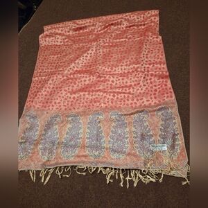 100% Pashmina 72x26 Scarff Red Purple Gold Paisley Polka Dot